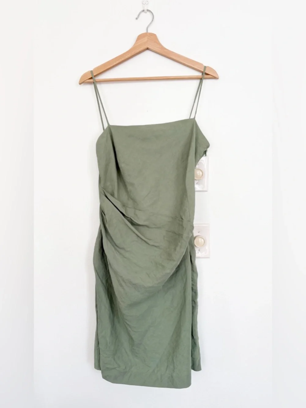 Theory || Linen Side Pleat Mini Dress‎ in Leaf Green 10